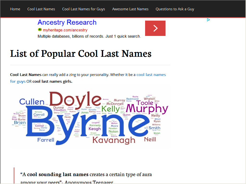 List Of Popular Cool Last Names Cool Last Names Web Directory